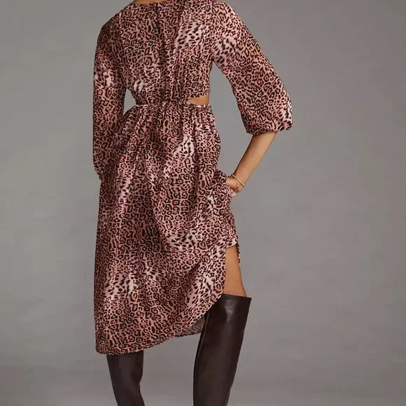 Anthropologie Ranna Gill Cutout Animal Print Midi Dress - Picture 2 of 11